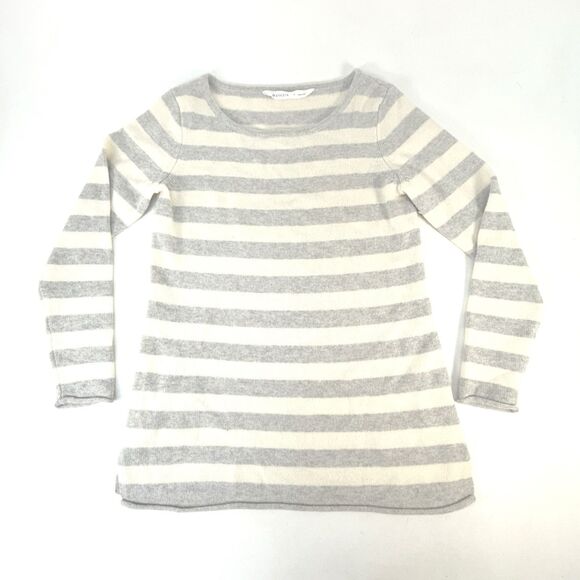 Athleta Sweater Womens Medium Gray White Striped Cashmere - Picture 1 of 10